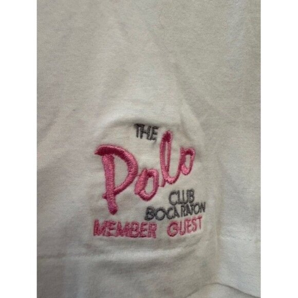 Vintage Mark Scot Collection Polo Shirt L Pink & White Geometric Print - Picture 3 of 6